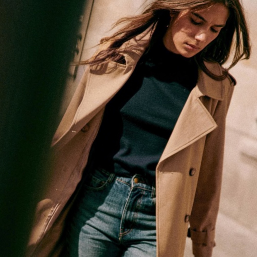 Sezane Scott Trench Coat Camel Cotton 2